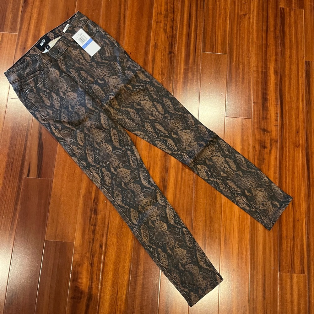 Paige Snakeskin Hoxton Jeans Ankle Skinny Denim Coated Brown Animal Print New 25